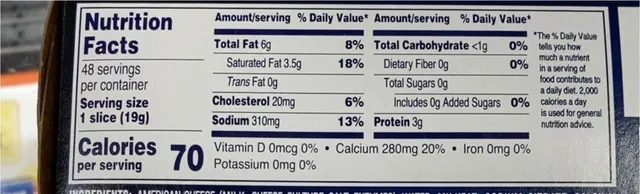 Kraft Deli Deluxe American Cheese Slices 32 oz, nutrition of pack