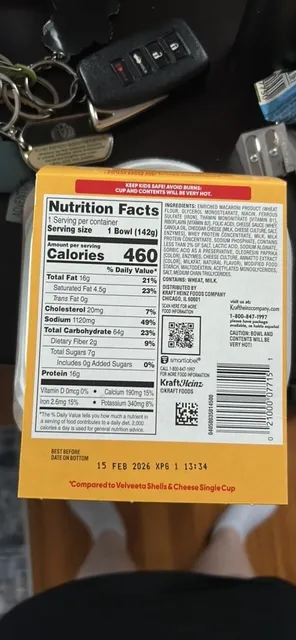 Velveeta Shells & Cheese Original Big Bowl 5 oz, nutrition of pack