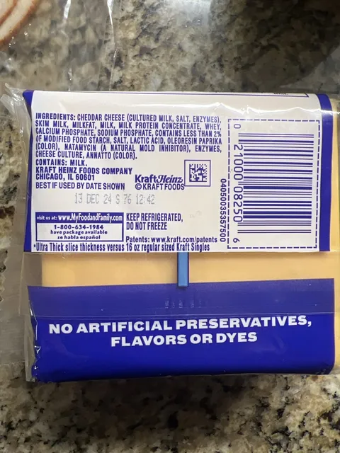 Kraft Singles Ultra Thick American 16 Slices 16 oz, ingredients of pack