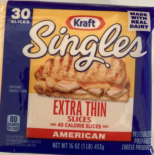 Kraft Singles Extra Thin American 30 Slices 16 oz, front of pack