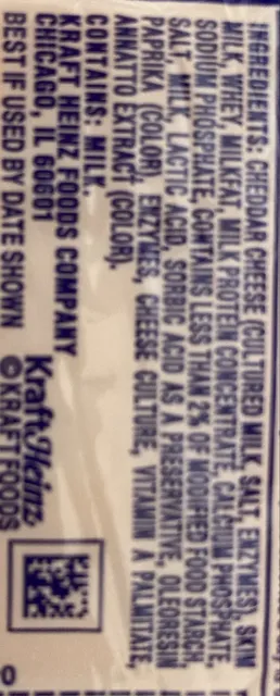 Kraft Singles Extra Thin American 30 Slices 16 oz, ingredients of pack