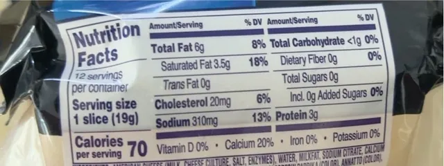 Kraft Deli Deluxe American Cheese Slices 8 oz, nutrition of pack