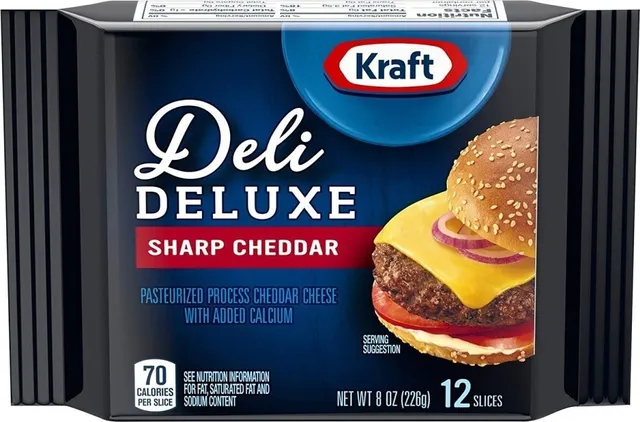 Kraft Deli Deluxe Sharp Cheddar Cheese Slices 8 oz, front of pack