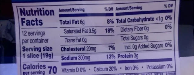 Kraft Deli Deluxe Sharp Cheddar Cheese Slices 8 oz, nutrition of pack