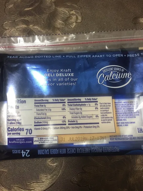 Kraft Deli Deluxe American Cheese Slices 16 oz, ingredients of pack