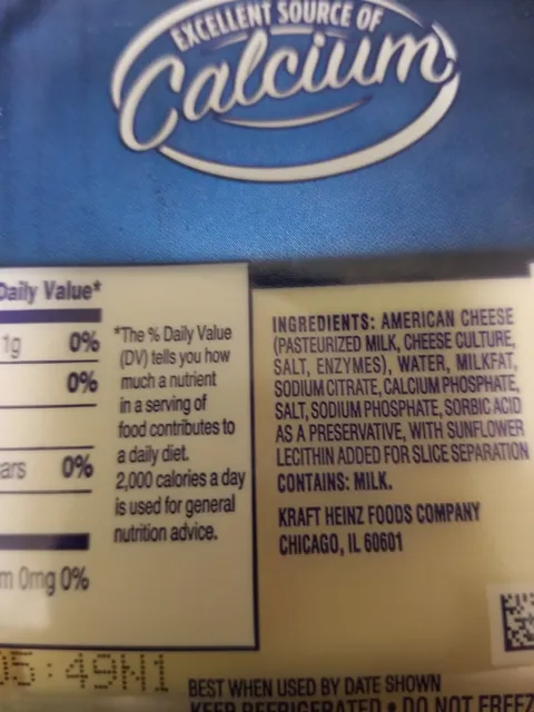 Kraft Deli Deluxe White American Cheese Slices 16 oz, ingredients of pack