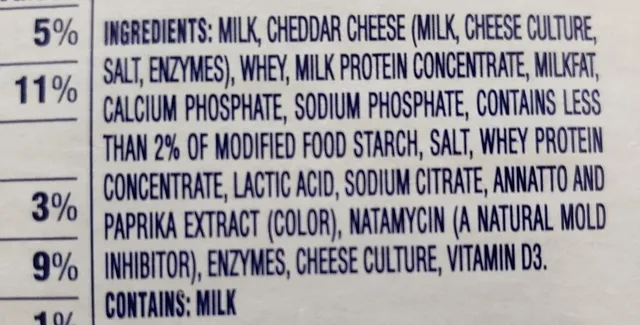 Kraft Singles American 72 Slices 48 oz, ingredients of pack