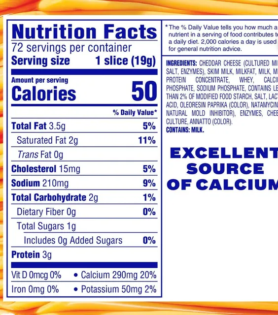Kraft Singles American 72 Slices 48 oz, nutrition of pack