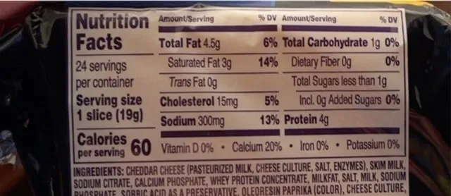 Kraft Deli Deluxe American Cheese Individually Wrapped Slices 16 oz, nutrition of pack