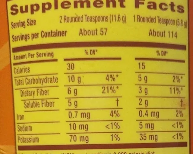 Metamucil 4-in-1 Fiber Sugar-Free Berry Psyllium Powder 660 g, nutrition of pack