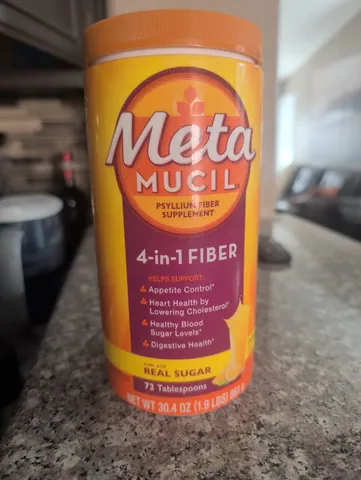 Metamucil 4-in-1 Fiber Powder Real Sugar Orange Smooth, 72 tablespoons