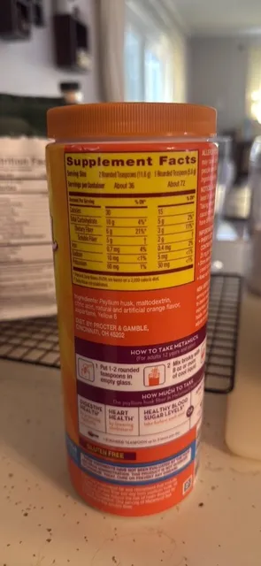 Metamucil 4-in-1 Fiber Sugar-Free Orange Psyllium Powder 425 g, nutrition of pack