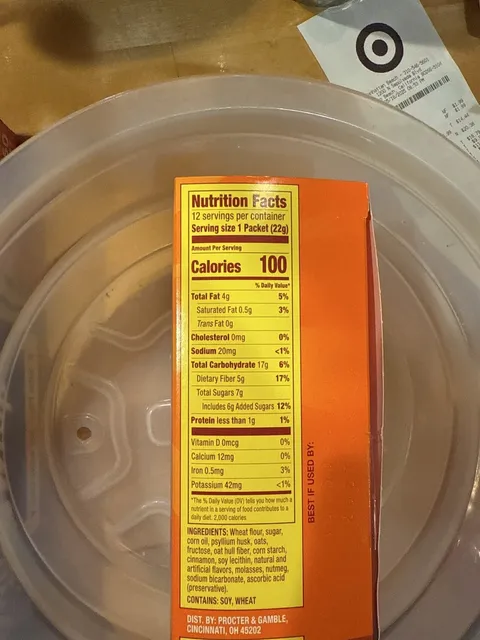 Metamucil Fiber Thins Cinnamon Spice 264 g, nutrition of pack