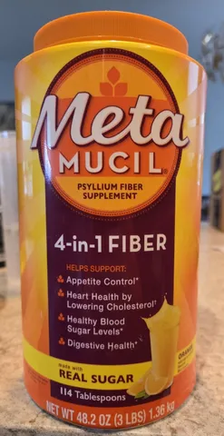 Metamucil 4-in-1 Fiber Powder Real Sugar Orange Smooth, 114 tablespoons
