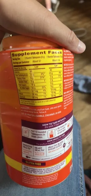 Metamucil 4-in-1 Fiber Real Sugar Orange Psyllium Powder 1.36 kg, ingredients of pack