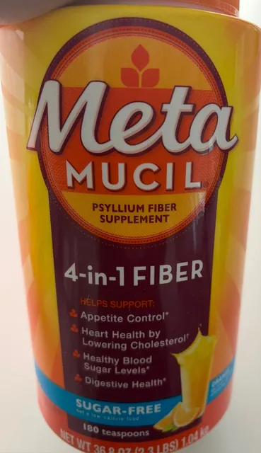 Metamucil 4-in-1 Fiber Sugar-Free Orange Psyllium Powder 1.04 kg, front of pack