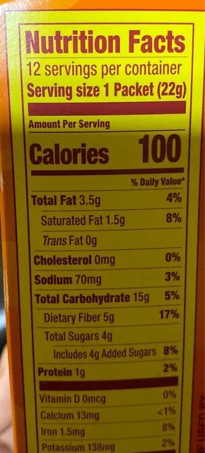 Metamucil Fiber Thins Chocolate 264 g, nutrition of pack