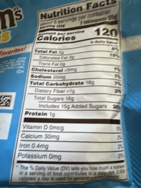 M&M's Minis Milk Chocolate Candies 4.60 oz, nutrition of pack