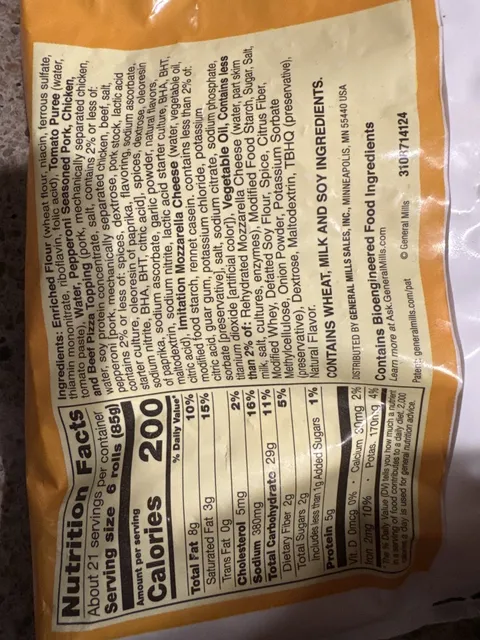 Totino's Pepperoni Pizza Rolls 63.5 oz, nutrition of pack