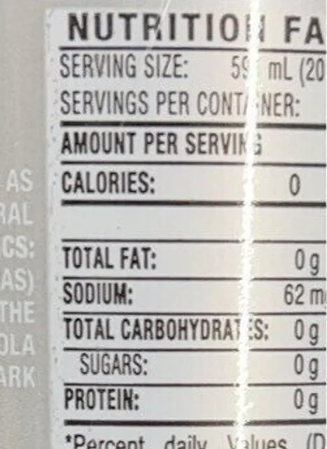 Diet Coke 20 fl oz, nutrition of pack
