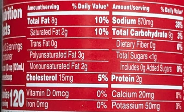 Campbell's Condensed Cream of Chicken Soup 10.5 oz, nutrition of pack