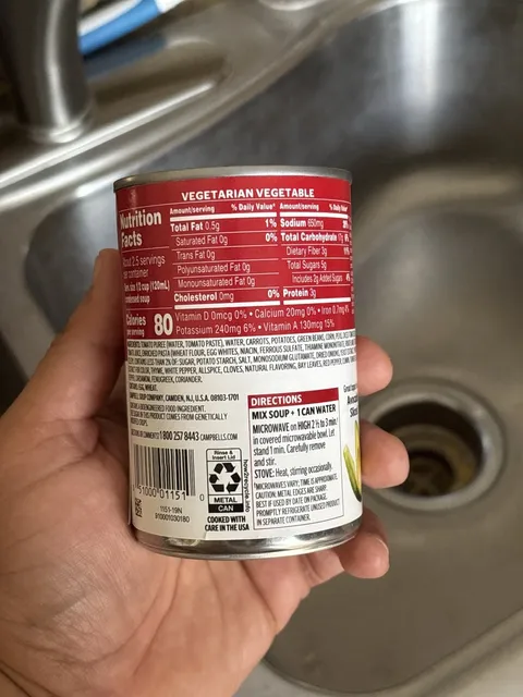Campbell's Condensed Vegetarian Vegetable Soup 10.5 oz, nutrition of pack