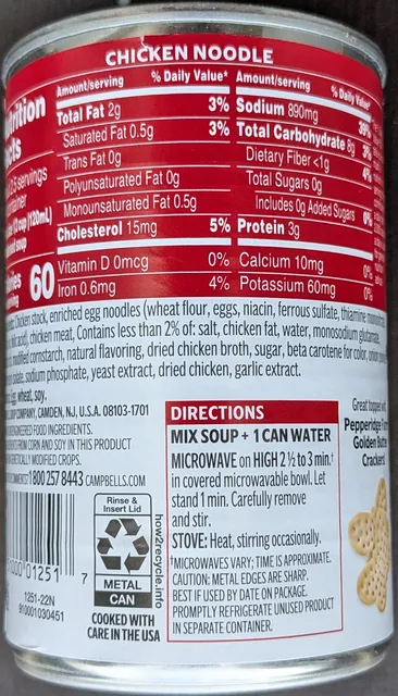 Campbell's Condensed Chicken Noodle Soup 10.75 oz, nutrition of pack