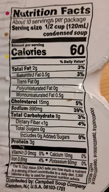 Campbell's Condensed Chicken Noodle Soup 4 × 10.75 oz, nutrition of pack
