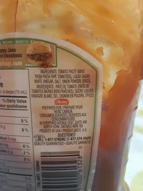 Heinz Tomato Ketchup 1.25 l, ingredients of pack