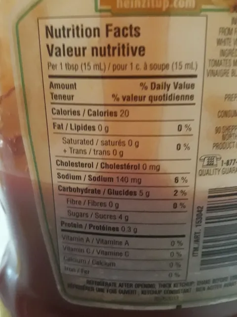 Heinz Tomato Ketchup 1.25 l, nutrition of pack