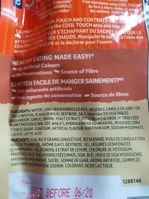 Uncle Ben's Bistro Express Long Grain & Wild Mushroom Flavour 250 g, ingredients of pack