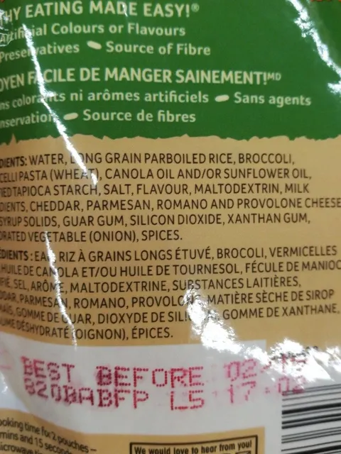Uncle Ben's Bistro Express Broccoli & Cheddar 240 g, ingredients of pack