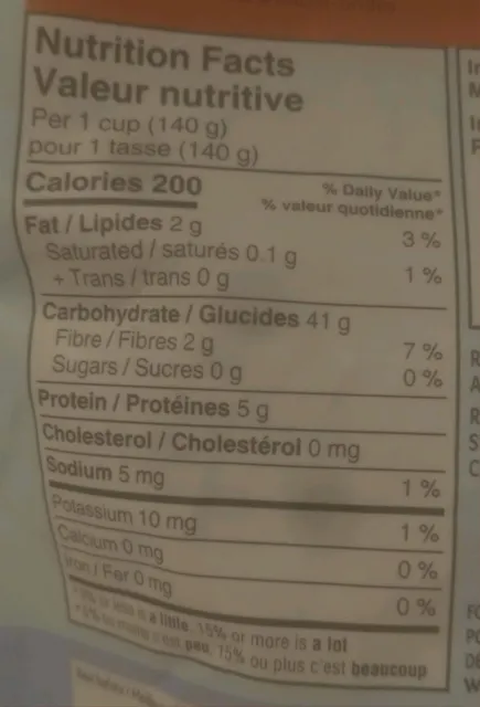 Ben's Original Bistro Express Basmati Rice 453 g, nutrition of pack