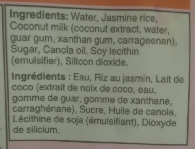 Ben's Original Bistro Express Jasmine Rice Coconut Flavour 240 g, ingredients of pack