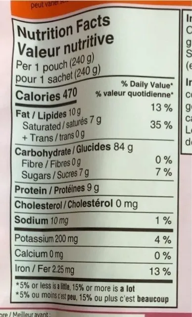 Ben's Original Bistro Express Jasmine Rice Coconut Flavour 240 g, nutrition of pack