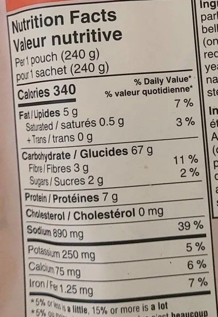 Ben's Original Bistro Express Jambalaya Style 240 g, nutrition of pack
