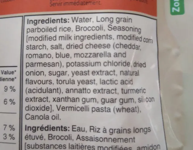 Ben's Original Bistro Express Broccoli & Cheddar Cheese Flavour 240 g, ingredients of pack