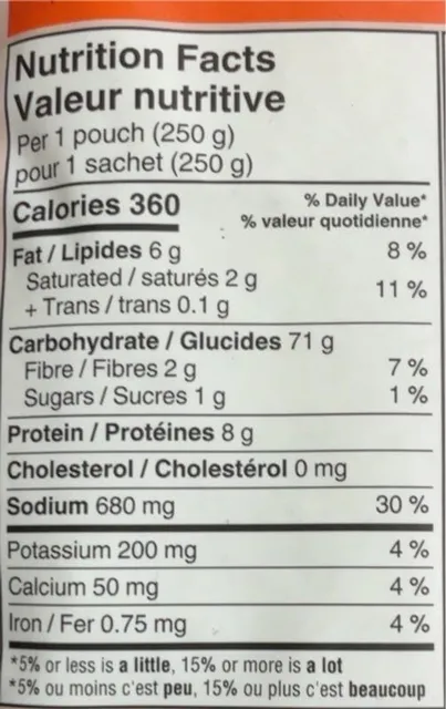 Ben's Original Bistro Express Butter & Garlic Flavour 250 g, nutrition of pack