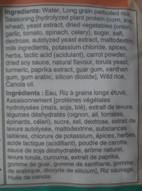 Ben's Original Bistro Express Long Grain & Wild Rice Fine Herbs 250 g, ingredients of pack