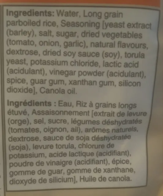 Ben's Original Bistro Express Fried Style Rice 250 g, ingredients of pack