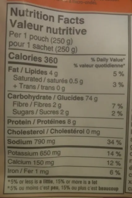 Ben's Original Bistro Express Whole Grain Brown Rice Roasted Chicken Flavour 250 g, nutrition of pack