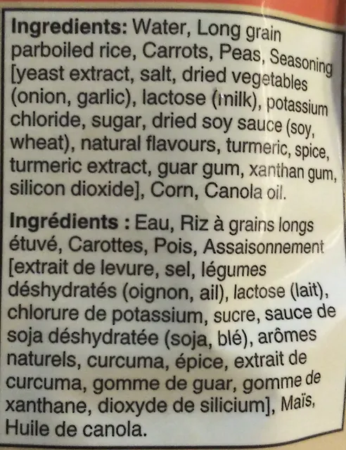 Ben's Original Bistro Express Vegetable Medley 250 g, ingredients of pack
