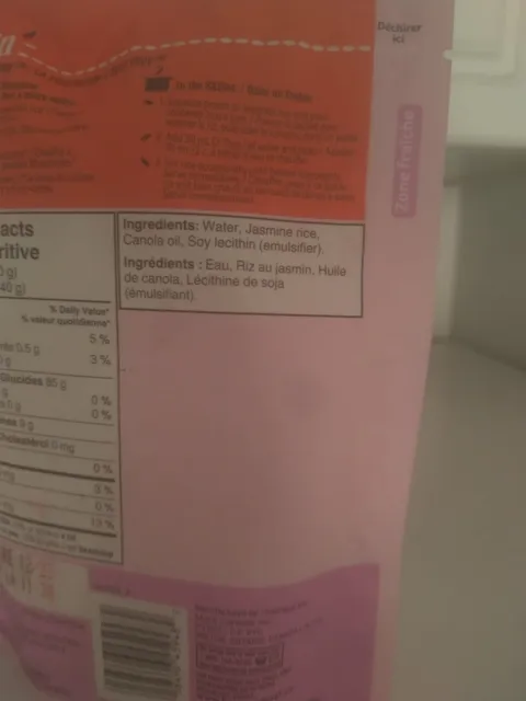 Ben's Original Bistro Express Jasmine Rice 240 g, ingredients of pack