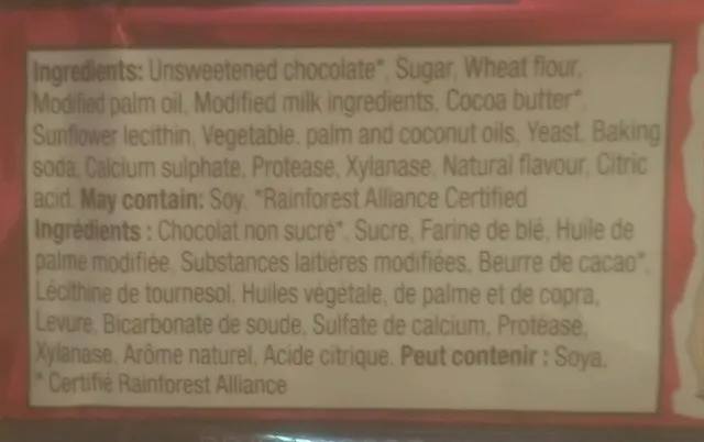 KitKat 70% Dark Cocoa 41 g, ingredients of pack