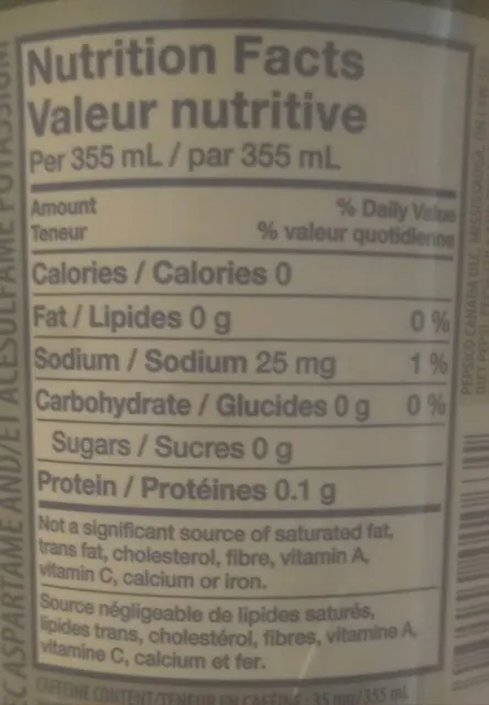 Diet Pepsi 1 L, nutrition of pack