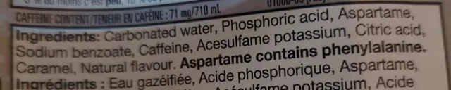 Diet Pepsi 6 × 710 mL, ingredients of pack