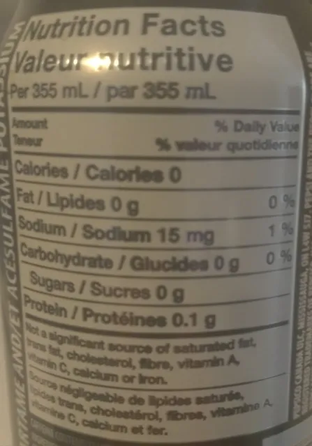 Pepsi Zero Sugar 355 mL, nutrition of pack