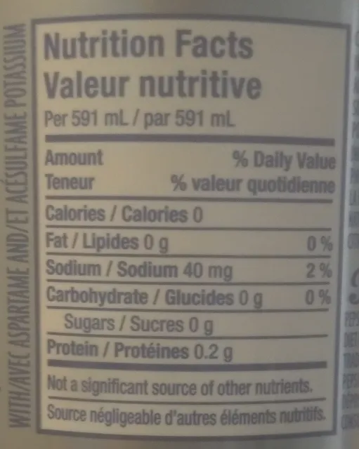 Diet Pepsi 591 mL, nutrition of pack