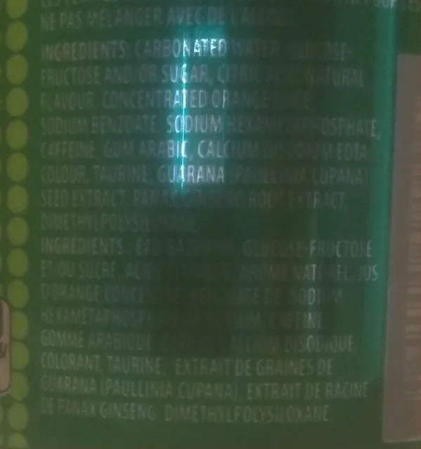 Amp Energy Power Citrus 473 ml, ingredients of pack