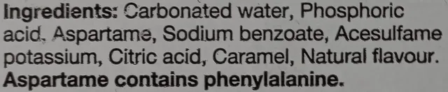 Caffeine Free Diet Pepsi 12 × 355 mL, ingredients of pack